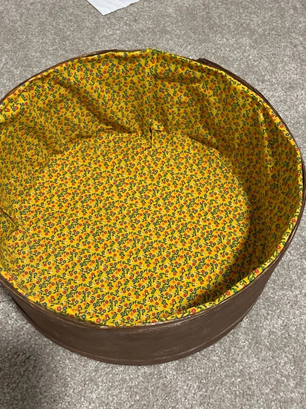 Hand-Painted Round Wooden Box with Floral Liner
